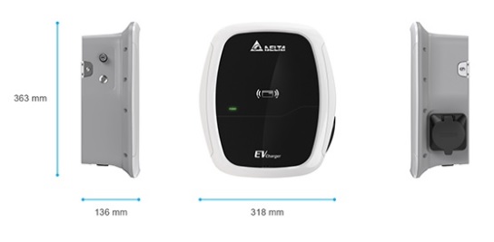 ขนาดของเครื่องชาร์จไฟ รถไฟฟ้า Delta Mini plus 7.4kw 